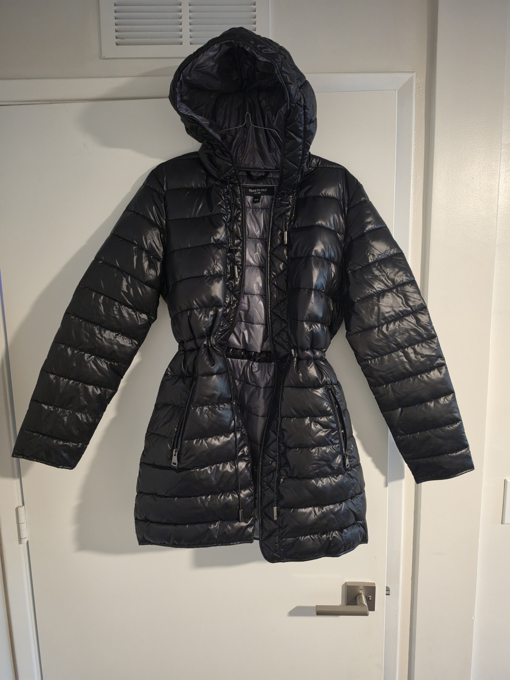 Kenneth Cole Women's Black Quilted Hooded Long Puffer Jacket